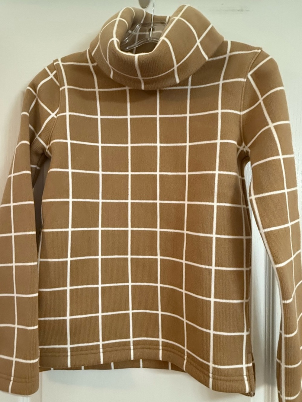J. Crew Camel & White Windowpane Turtleneck Sweater